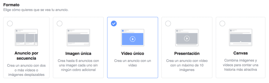 Formatos de anuncios Facebook